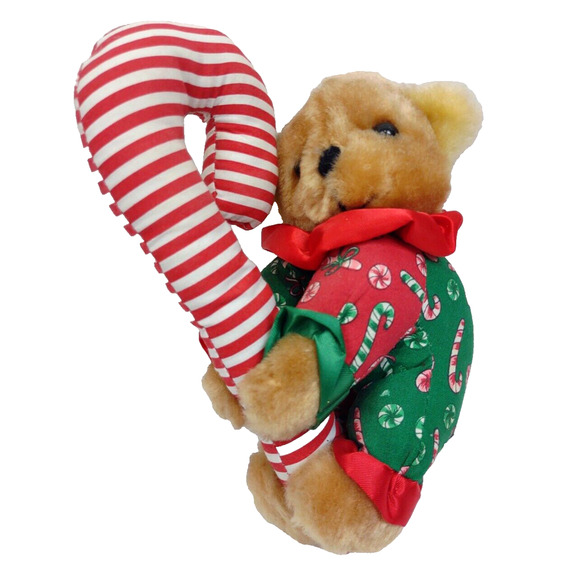 Vintage 1995 Stuffed Mini Teddy Bear Clutching a Candy Cane by Giftco - Picture 1 of 7